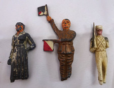 OLD DAMAGED LEAD SIGNAL SOLDIER  NURSE FIGURES PLUS WHITE HARD PLASTIC CADET