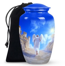 White Angel Burial Large Urn For Ashes Adult Father Mother 10 Inch