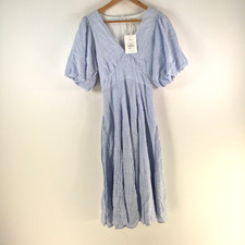 NEW Iris Maxi dress womens size 8 fit flare blue white striped short slv  127873