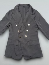 Black Double Breasted Blazer Gold Buttons Long Sleeve Womens S