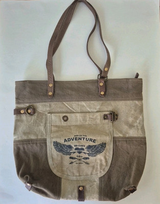 Myra Bag So The Adventure Begins 1960 The Journey Upcycled Denim and Canvas Tote