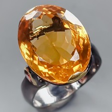 Handmade 16ct+ Natural Citrine Quartz Ring 925 Sterling Silver Size 8.5 /R434824