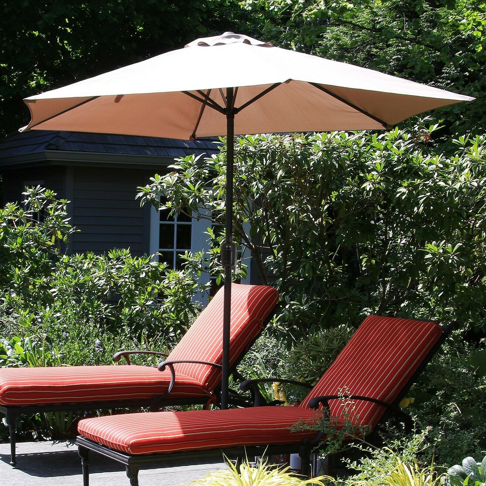 9 Foot Aluminum Pole Patio Umbrella with Crank Tan Canopy Light Tan Cream