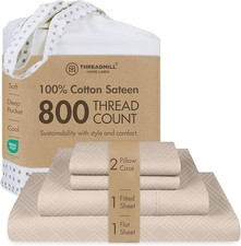 Threadmill Home Linen 100 Cotton 800 TC King Sheet Set Sateen Weave White