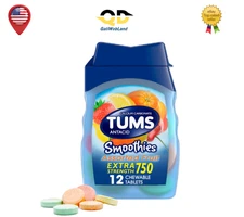TUMS Smoothies Extra Strength Assorted Fruit Antacid Chewable Tablets 12 Count