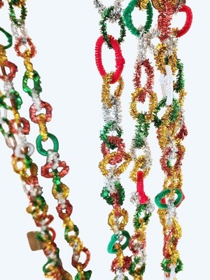Vintage Handmade Christmas Tinsel Loop Garland Chain More Than 30 Ft