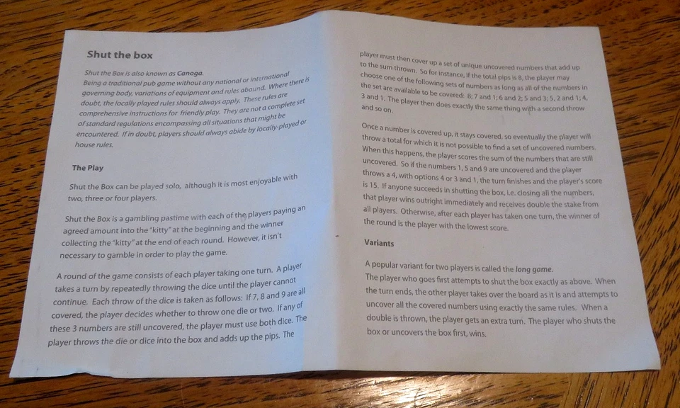 Old time Unique, Shut-the-Box, Wooden Single 9 Number Dice Game. - Image 3 of 3