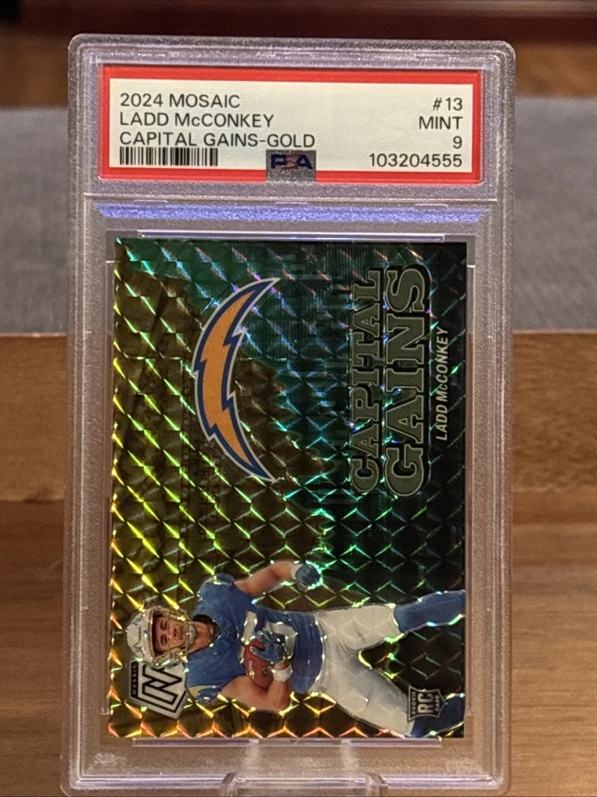 Ladd McConkey Panini Mosaic Capital Gains #13 Gold