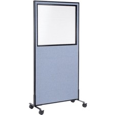 36-1/4"W x 99"H Mobile Office Partition Panel with Partial Window Blue