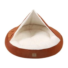 Charlie's Pet Hooded Corduroy Snookie Pet Nest (Terracotta) - Large