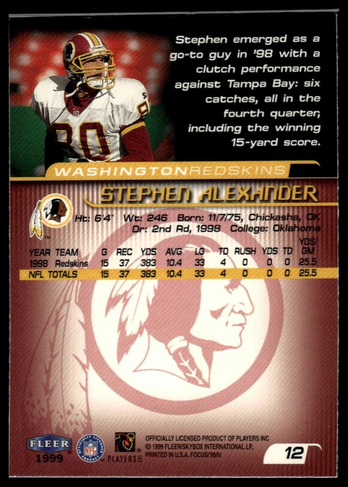1999 Fleer Focus #12 Stephen Alexander - Image 2 of 2