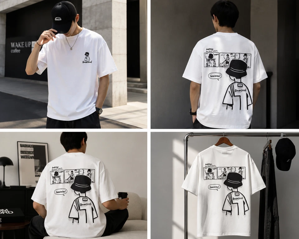 T-shirt oversize BoomGood blanc – imprimé BD streetwear – NEUF - Photo 1/1