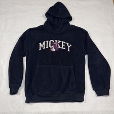 Mickey Mouse Fleece Hoodie Youth Large Black Embroidered Logo Pockets School