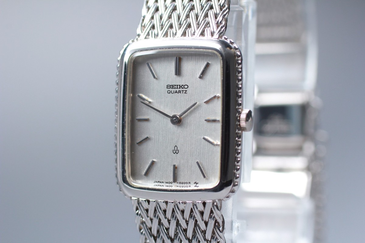 Vintage 1989 [Exc+5] Seiko 1400-5140 Silver Rectangle Quartz