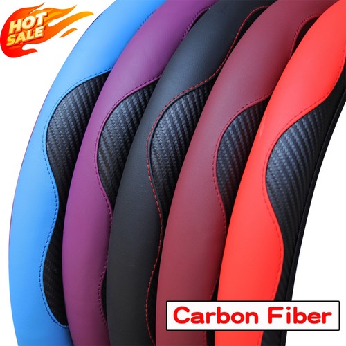 Leather Car Steering Wheel Cover Anti-Slip Universal Protector 38cm 15inch UK