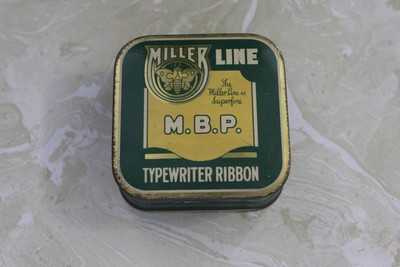 AS FOUND, VINTAGE MILLER LINE M. B. P.  TYPEWRITER RIBBON TIN