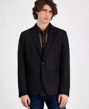 Guess E10001 Men's Shimmer Twill Relaxed Fit Blazer - Jet Black Multi Size L
