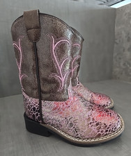 Old West Girls Cowboy Boot VB1054 Size 7.0D Youth Pink Brown Sparkle Adorable