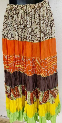 Womens Lynn Ritchie Skirt Tiered Lined Multi Color Print Maxi Sz L Elastic Waist - Picture 2 of 6