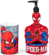 Jay Franco Marvel Spiderman 2 Piece Set - Red & Blue Soap Dispenser & Tumbler Se