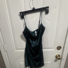 SheIn Green Velvet Strappy Cowl Neck Mini Slip Short Dress S Women