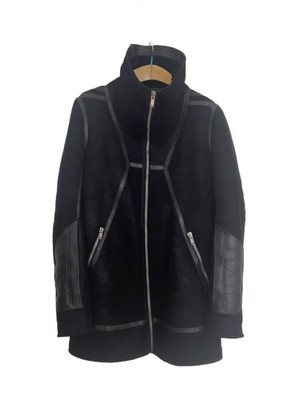 Rick Owens Mountain Geo Shearling Coat with high collar 