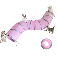 Cat Tunnel Tube Toy Collapsible 2 Way Pink, Pet Tunnels for Indoor Cats, Long...
