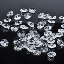 H D 50pcs 18mm Clear Crystal 2 Hole Octagon Beads Glass Chandelier Prisms Lamp H