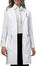 VOGRYE Professional Lab Coat for Women Long Sleeve, White, Unisex Small, White