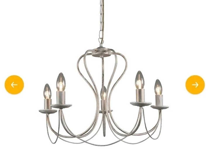 LAMPADARIO A SOSPENSIONE 5 BRACCI IN METALLO DA SOFFITTO BIANCO E ORO  - Immagine 3 di 4