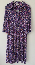 Jigsaw Size UK 10 Purple pink orange Floral jersey Shirt Dress Collared Belted