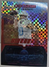 Justin Herbert Panini Rookie And Stars 2025 Airborne Red Plaid Prizm Card. rookie card picture