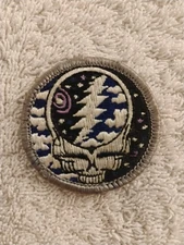 Grateful Dead Steal Your Face Embroidered Patch- clouds and stars, 1.75" round