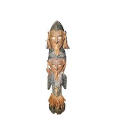 Papua New Guinea-Unique Double Stacked Ancestral Figure-Carved wood, shell eyes