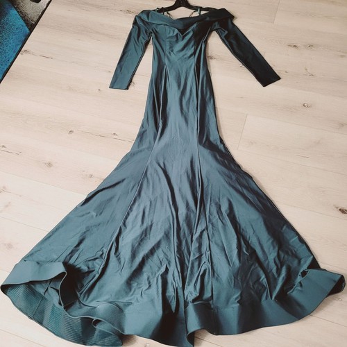 Amelia Couture 380 Off-Shoulder Gown Emerald Green Sz 6 Long Evening Dress - Picture 4 of 10