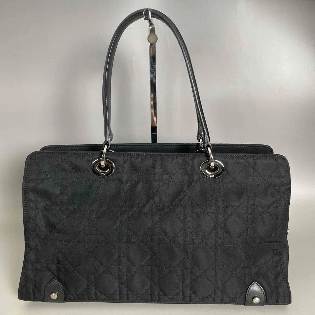 Sac à main CHRISTIAN DIOR Cannage nylon noir vintage authentique avec accessoires