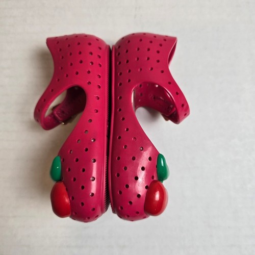 Mini Melissa Red Cherry Shoes Size 6 Pink Red Cherries Ultra Girl Furadinha - Picture 3 of 8