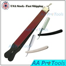 Black/White Handle Folding Shaving Straight Razor & Leather Sharpening Strop