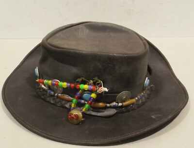 orginal Bush-Skins Australia Lederhut 5H01-Bushman mit Verzierungen - smal