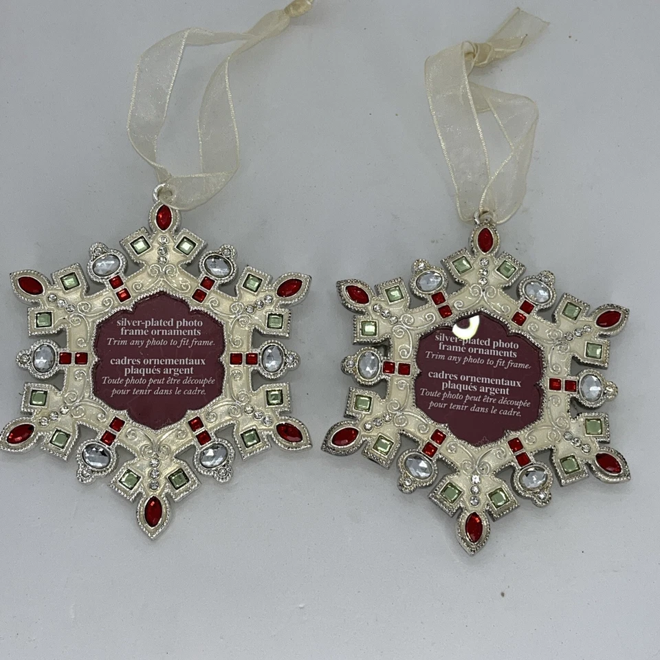Adorno de copo de nieve plateado marco de fotos adorno de joya copo de nieve 2 marcos Foto 4 de 4