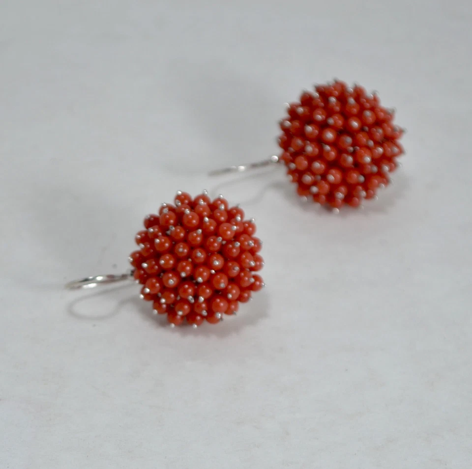 ORECCHINI ARGENTO 925 GRANDE RODIATO CORALLO ROSSO MONACHINA MOLLA AGHT 0915G - Immagine 2 di 3