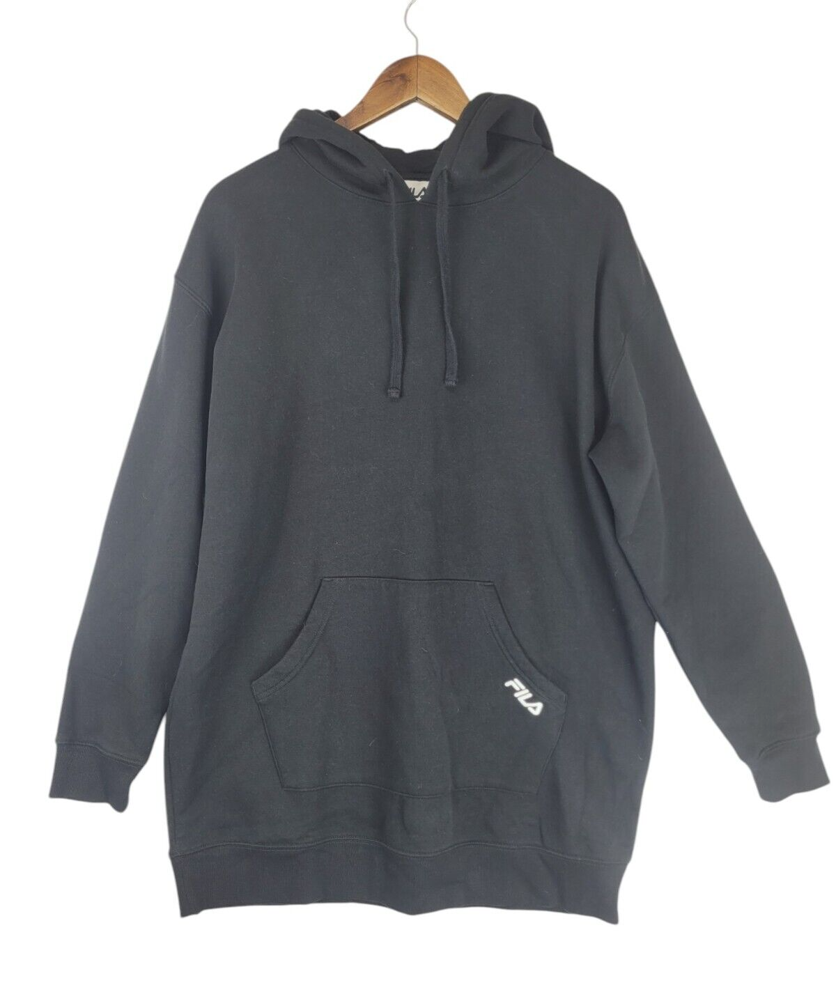 FILA felpa oversize con cappuccio donna media nera ampia foderata in pile coulisse lunga