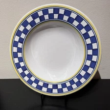 Williams-Sonoma WSO10-Blue & White Checks,Yellow Band -Soup/Pasta Bowl Italy