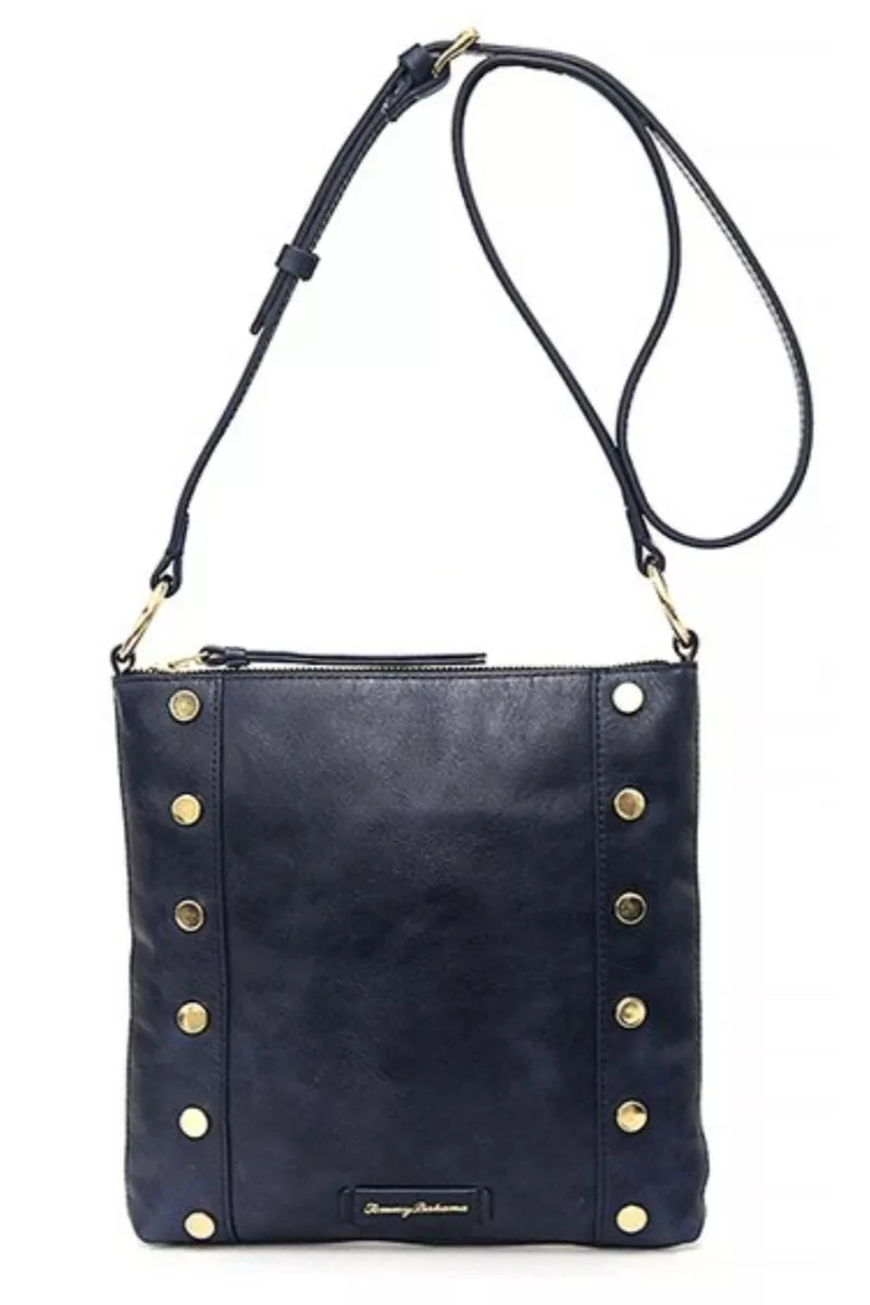 Tommy Bahama Black Leather Crossbody Shoulder Bag El Roble w Gold Studs