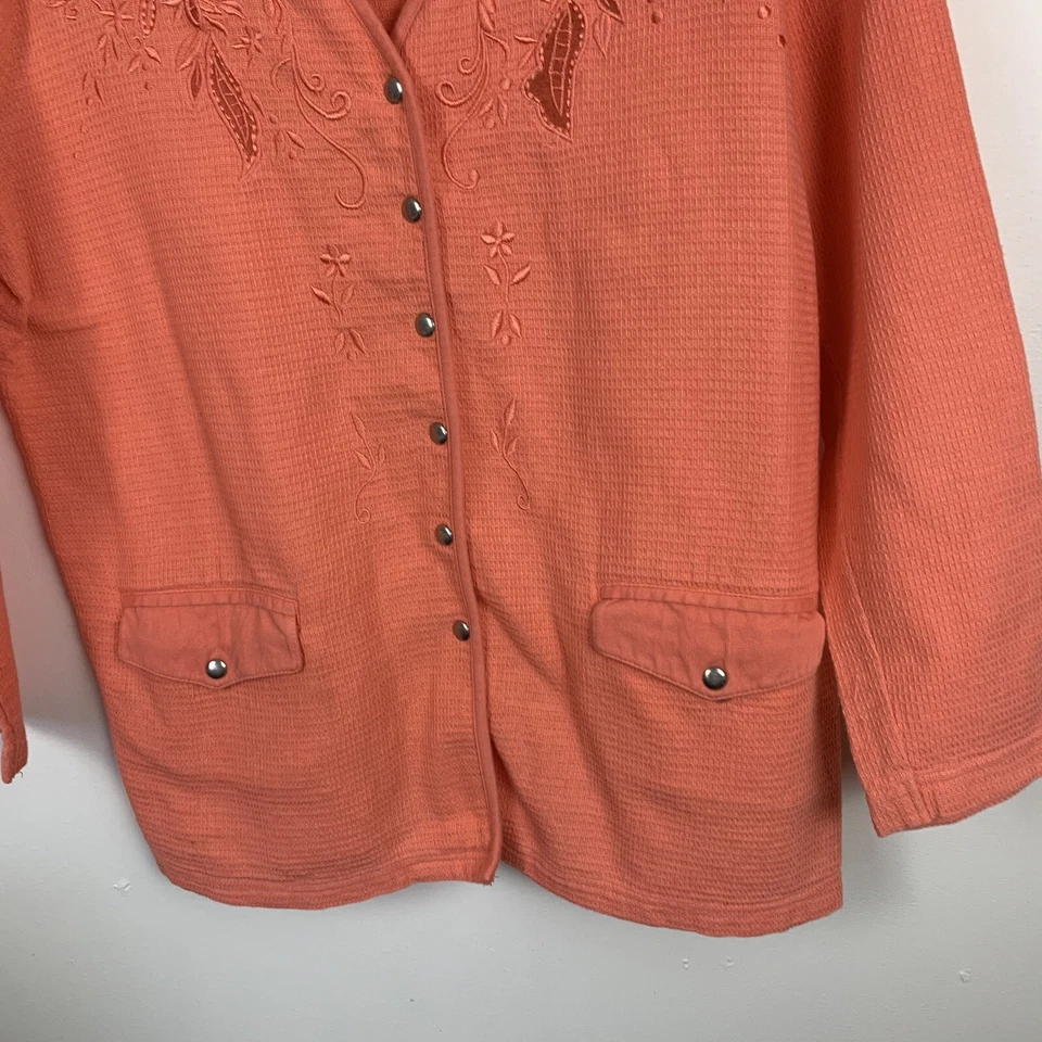 TOGETHER! Womans Button Down Cotton Top Orange Size Medium Long Sleeve Pockets - Image 3 of 4