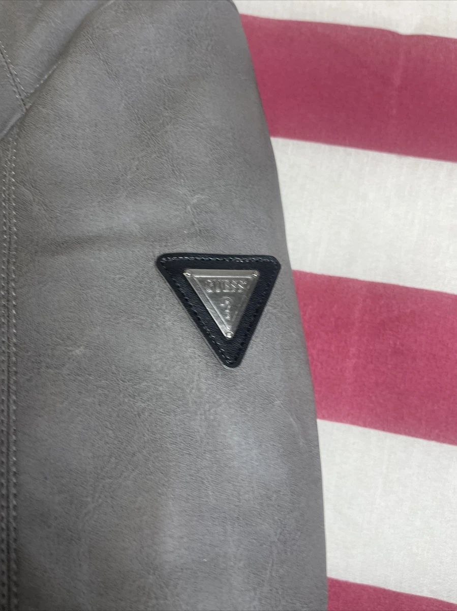 Guess grey leather jacket sale