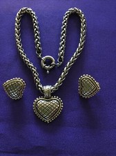 Heart-Shaped Women Jewelry Set Two Tone Earrings Necklace Set NOS