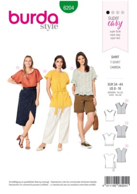 Burda Style Schnittmuster 6204 Misses  Pull-On Tops mit Längenvariationen leicht