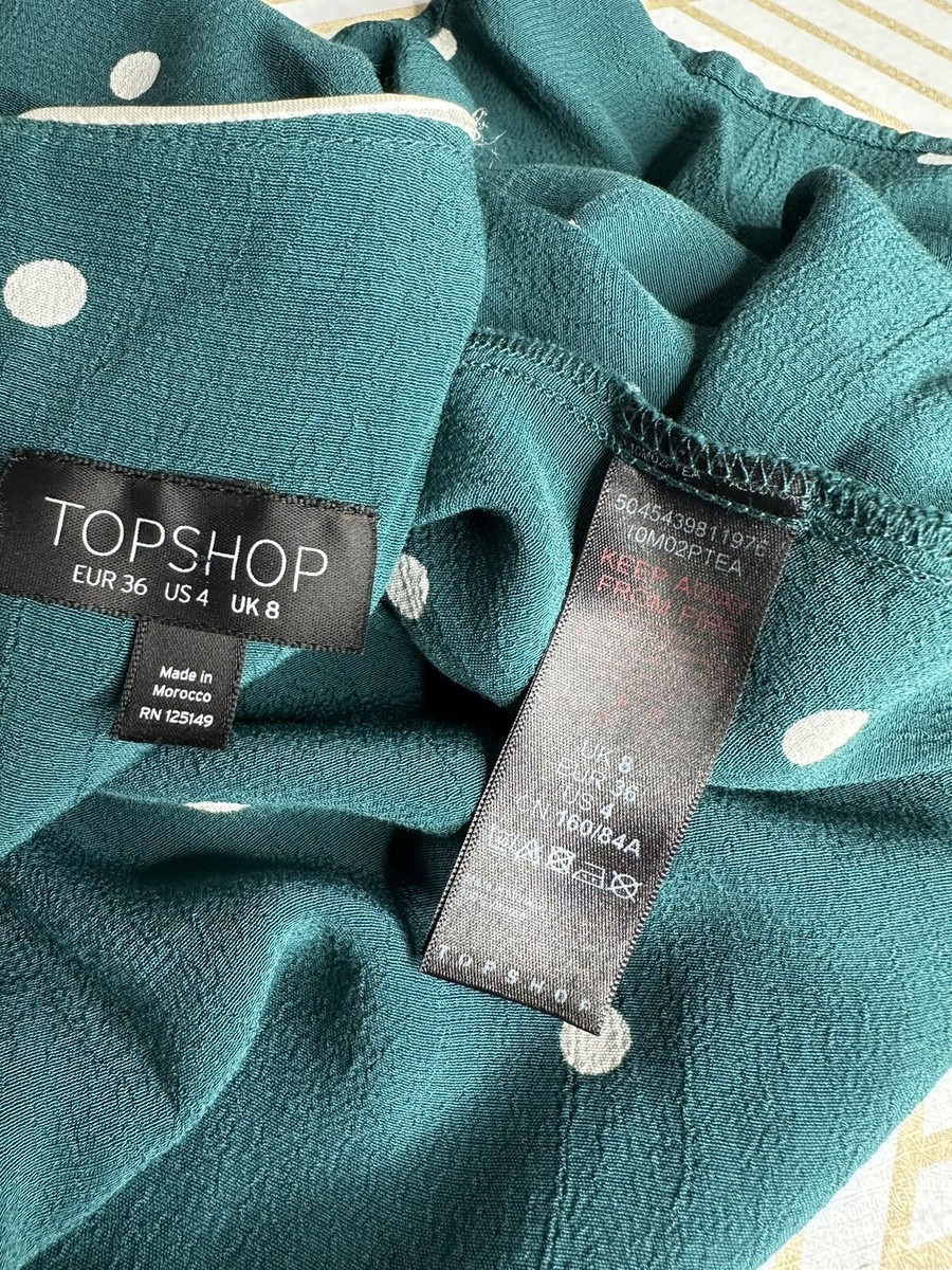 green polka dot dress topshop TopShop Polka Dot Ruched Green & White Mini Dress Sz 4