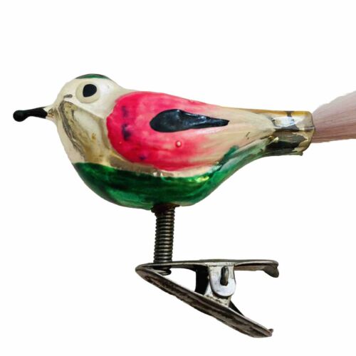 Vtg Blown Mercury Glass Bird Clip On Christmas Tree Ornament Germany Colorful - Picture 3 of 6